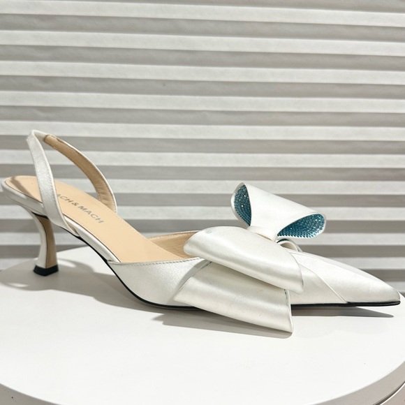 🌺MACH & MACH🌺 Le Cadeau 65 Satin Slingback Pumps White Blue Size: 37 - Picture 2 of 16